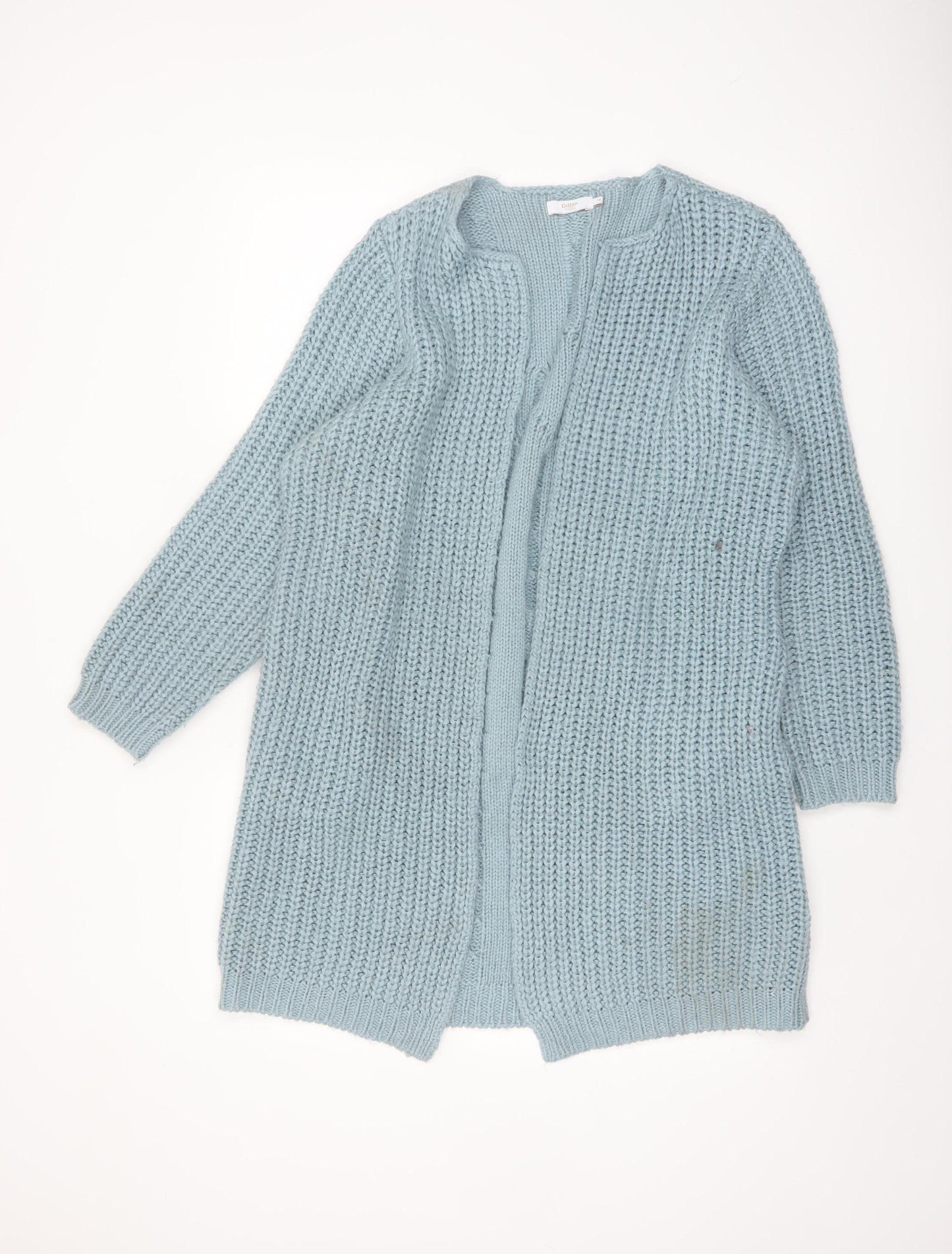 Cotton Traders Women Blue Size 16 Chunky Knit Open Long Cardigan