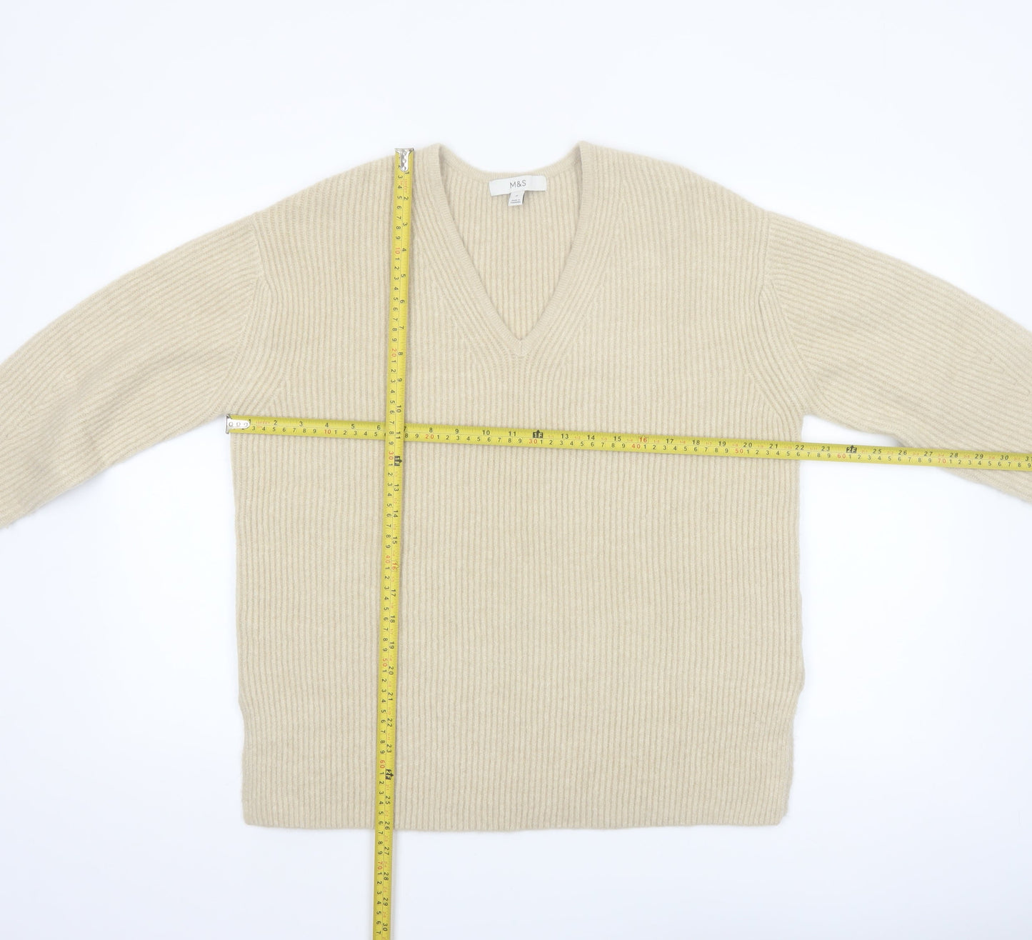 Marks and Spencer Womens Beige V-Neck Knit Jumper M