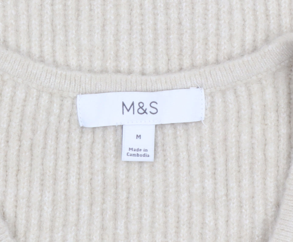 Marks and Spencer Womens Beige V-Neck Knit Jumper M
