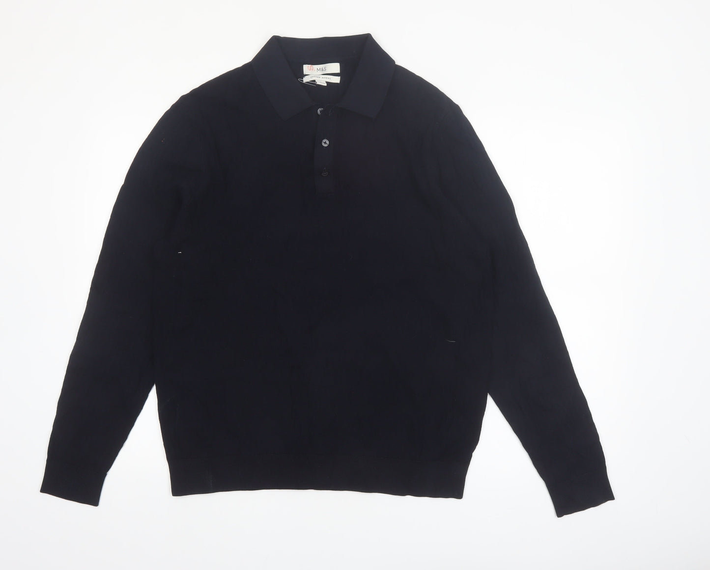 Marks and Spencer Men’s Black Cotton Modal Collared Henley Jumper L