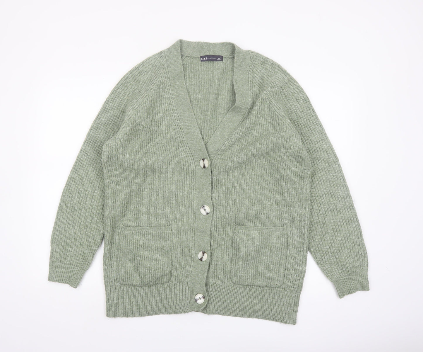 Marks and Spencer Women's Green Chunky-Knit Cardigan M