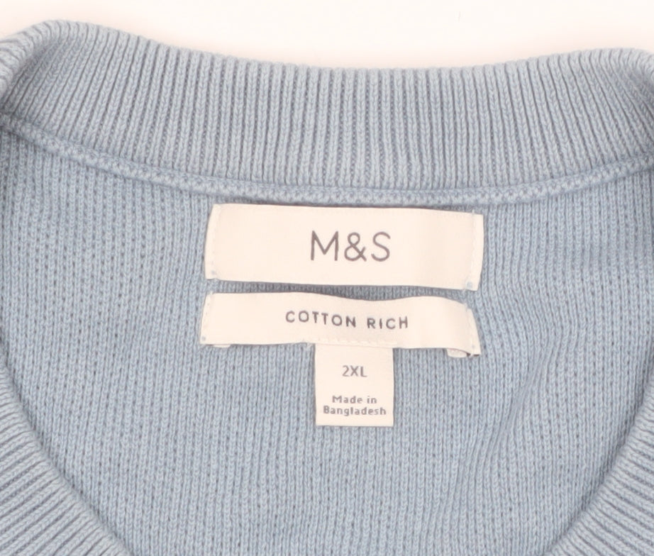 Marks and Spencer Men’s Blue Cotton Pullover Jumper 2XL Crew Neck