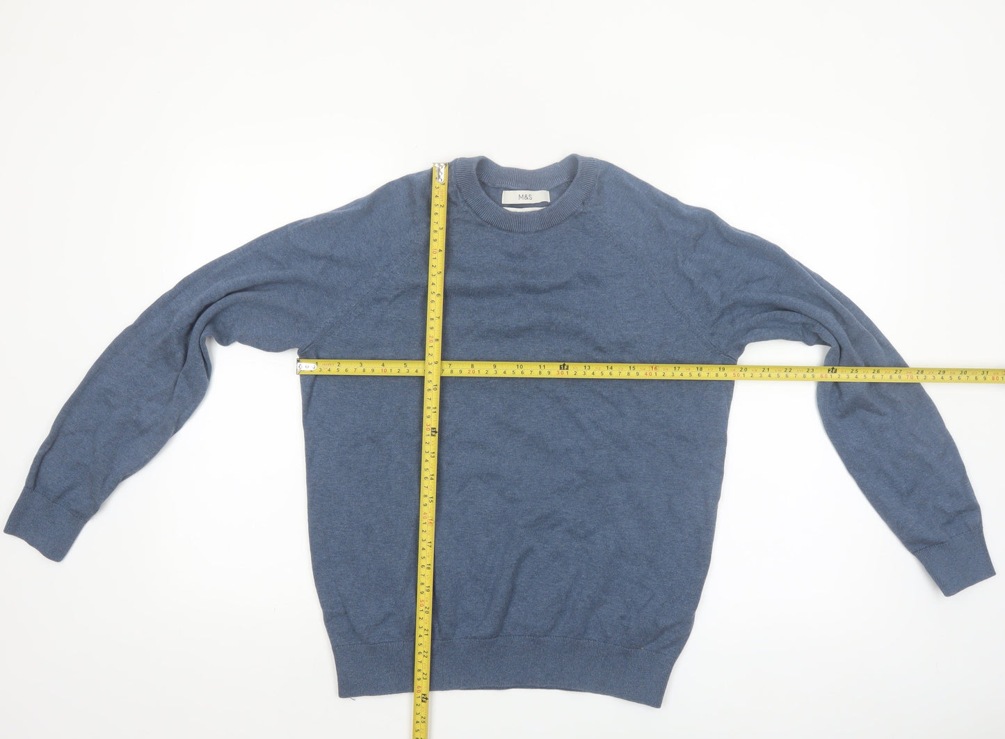 Marks and Spencer Men’s Blue Cotton Crew Neck Pullover Jumper M