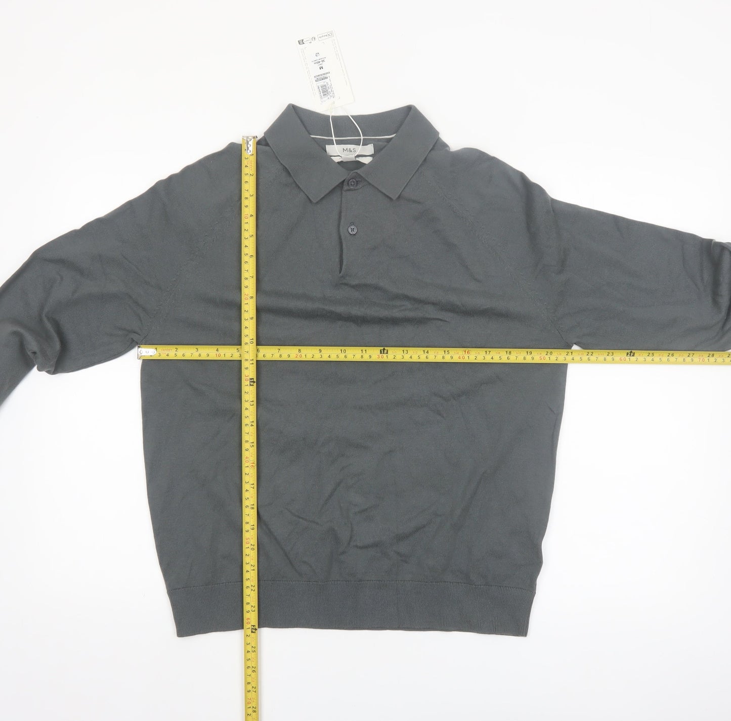 Marks and Spencer Men's Grey Cotton Collared Pullover Jumper M
