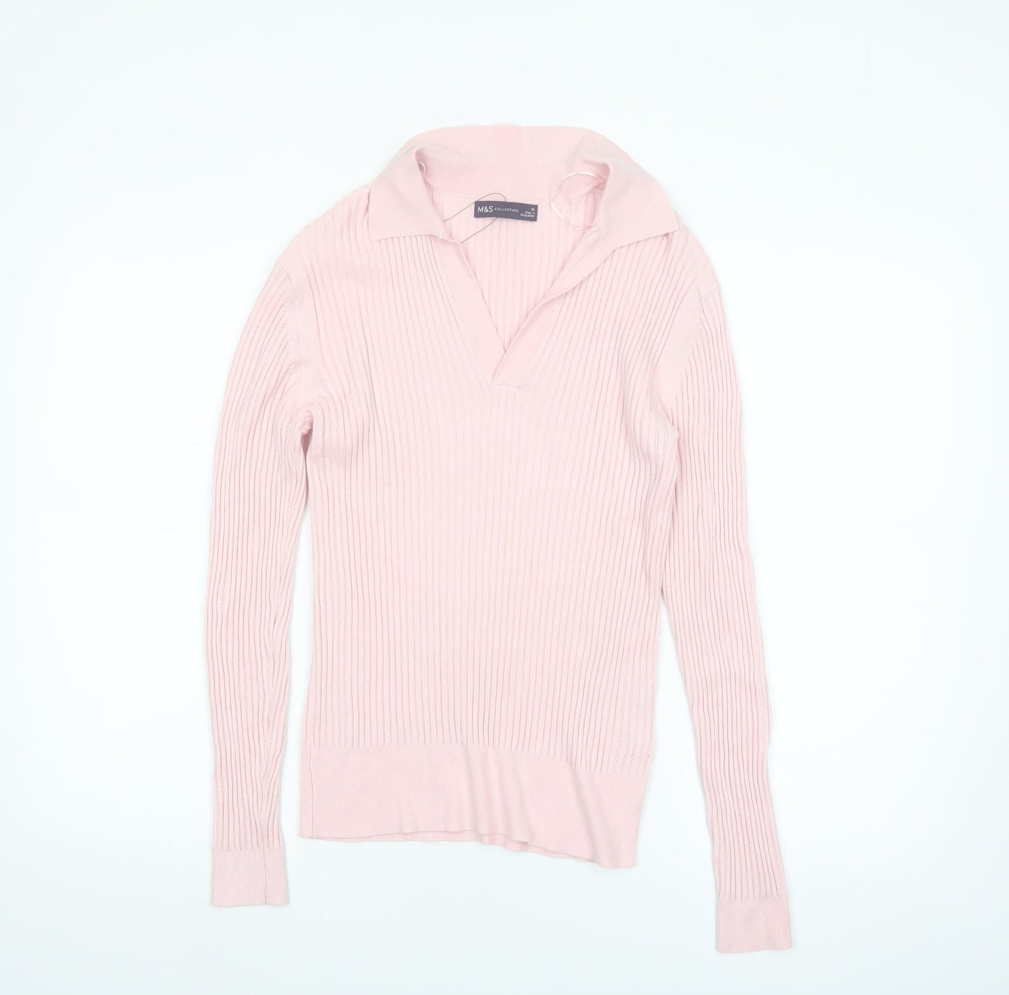 Marks and Spencer Women's Pink Collared Ribbed Pullover Jumper Size 10