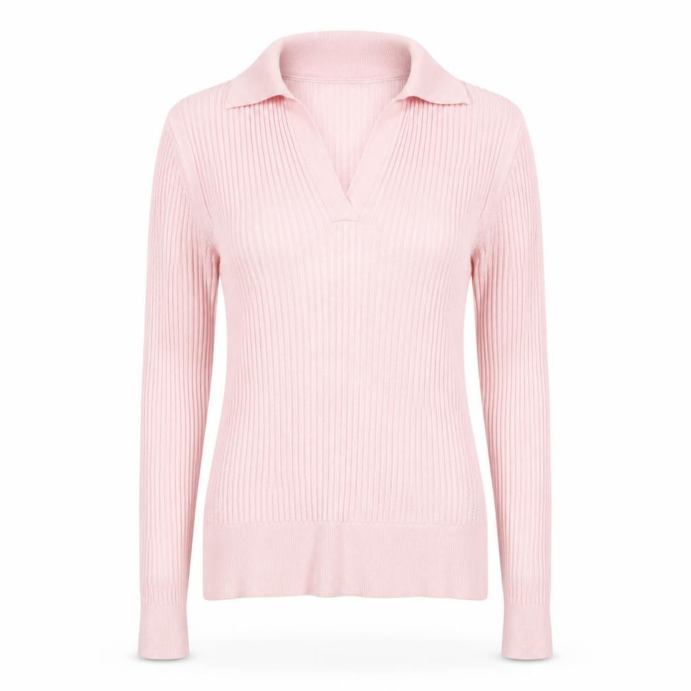 Marks & Spencer Women's Pink Collared Ribbed Pullover Jumper Size 10