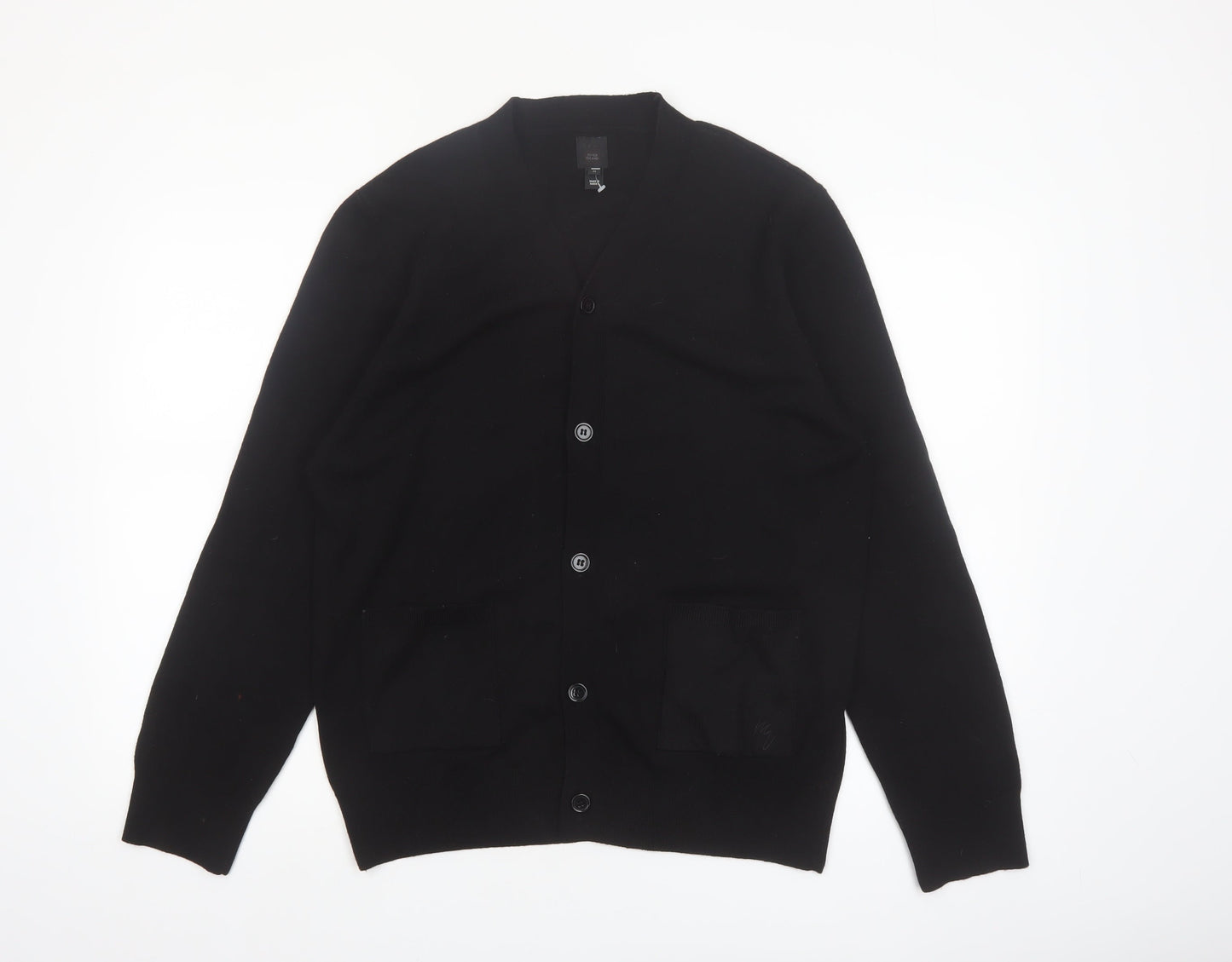 River Island Men's Black Cardigan Knit Jumper M Casual V-Neck
