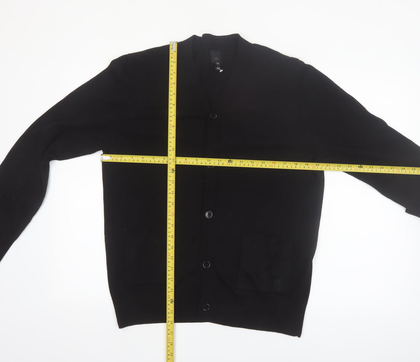 River Island Men's Black Cardigan Knit Jumper M Casual V-Neck