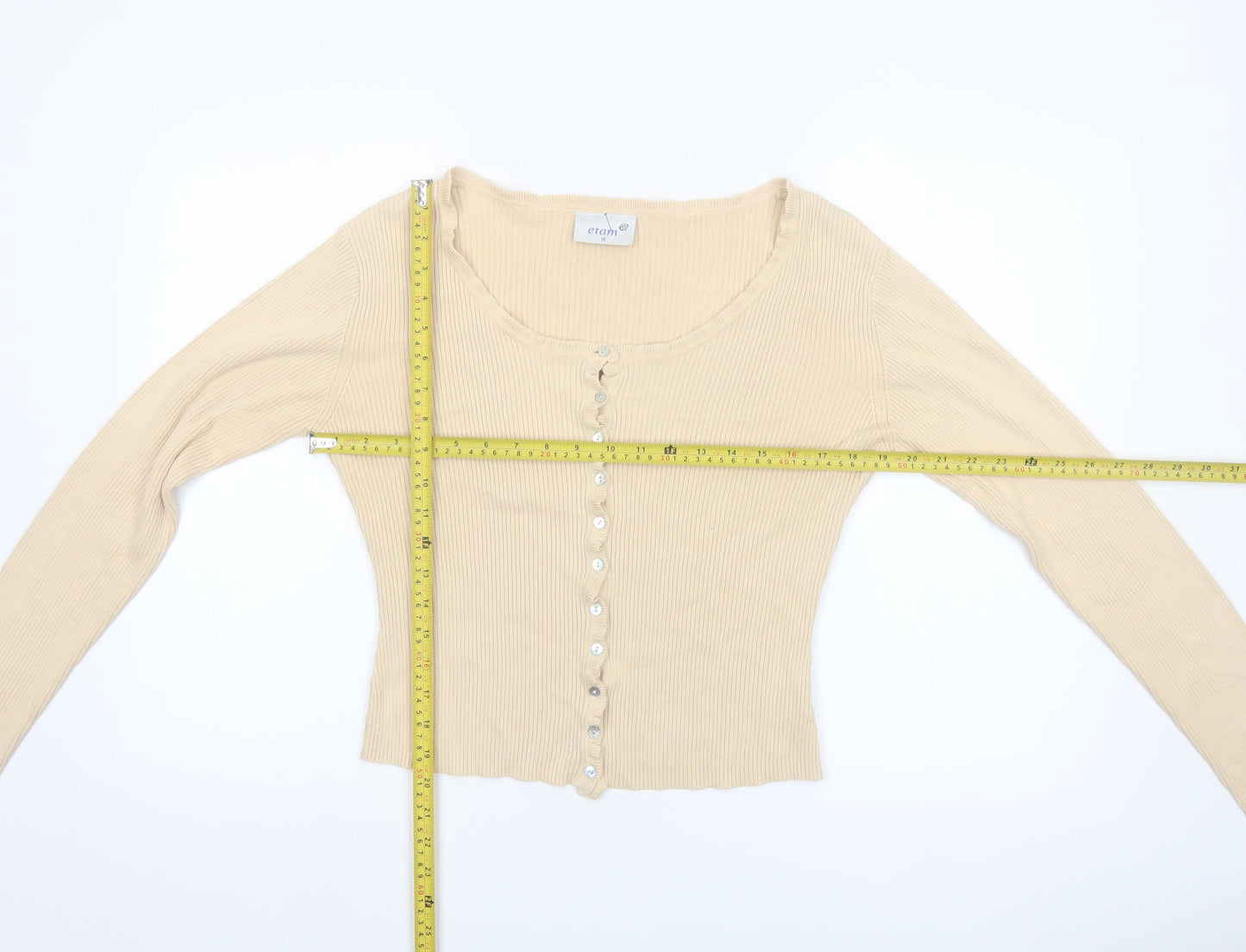 Etam Women’s Beige Cotton Slim Fit Button Cardigan Size 16