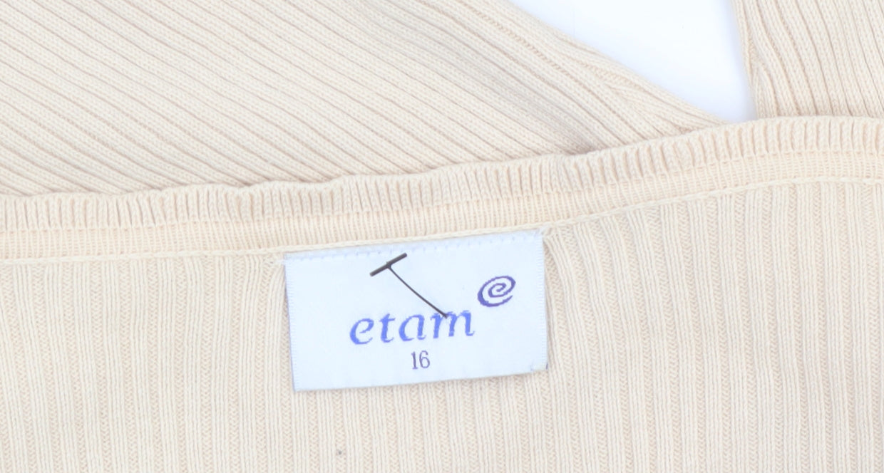 Etam Women’s Beige Cotton Slim Fit Button Cardigan Size 16