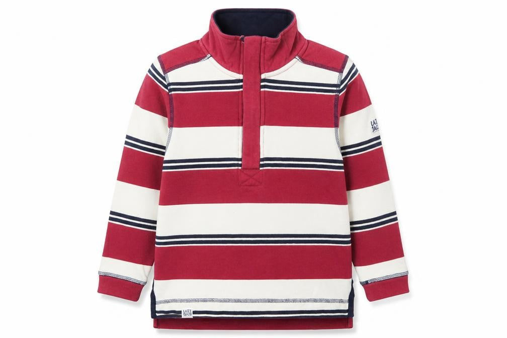 Lazy Jacks Boys Red Striped 5-6 Years 1/2 Zip Cotton Sweatshirt
