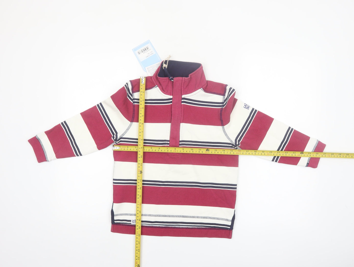 Lazy Jacks Boys Red Striped 5-6 Years 1/2 Zip Cotton Sweatshirt