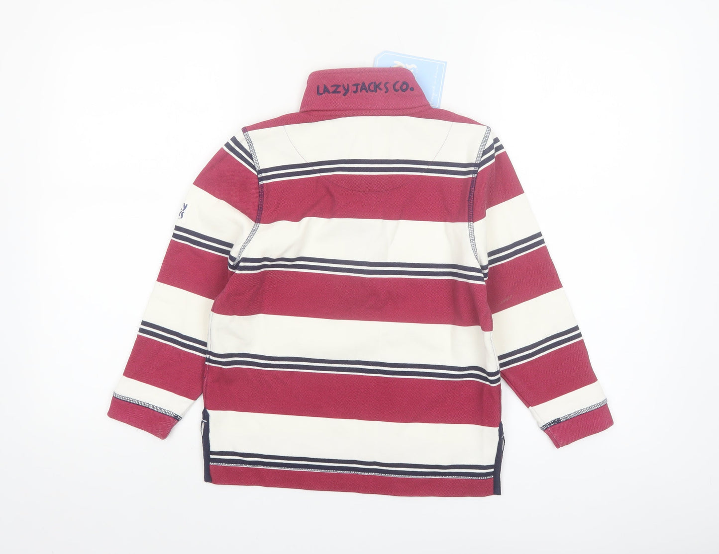Lazy Jacks Boys Red Striped 5-6 Years 1/2 Zip Cotton Sweatshirt