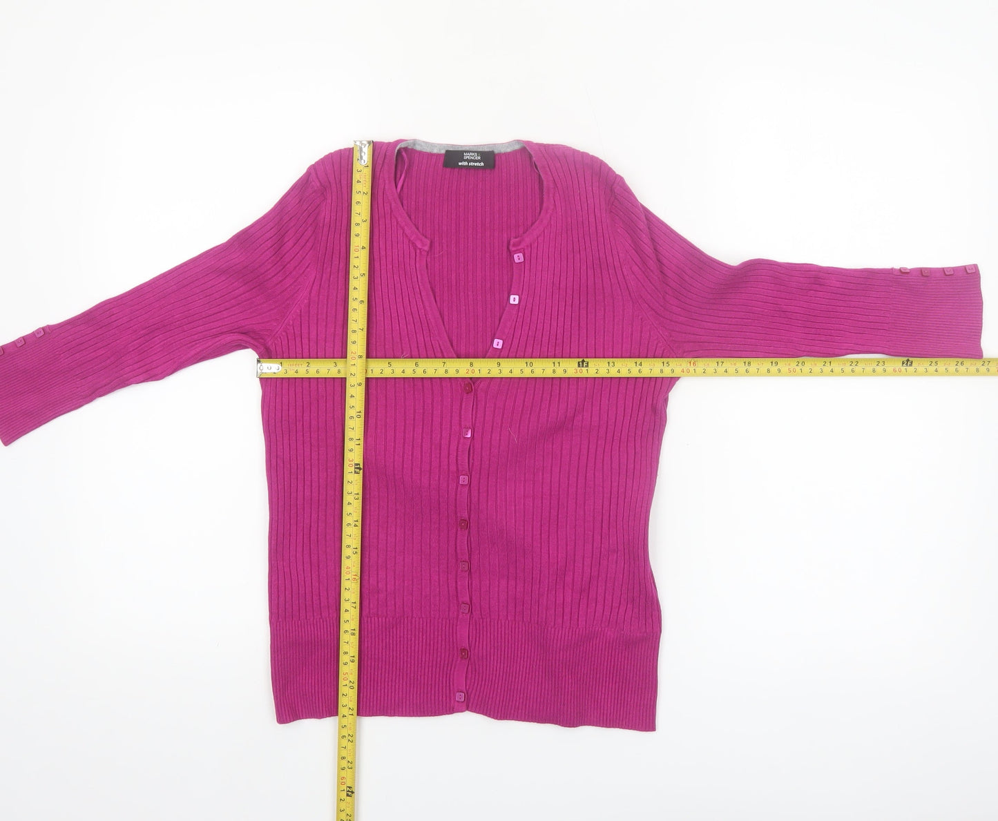 Marks and Spencer Women’s Pink Ribbed V-Neck Cardigan Size 14