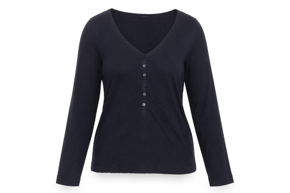 Hush Womens Blue Long Sleeve V-Neck Button-Up Top XS