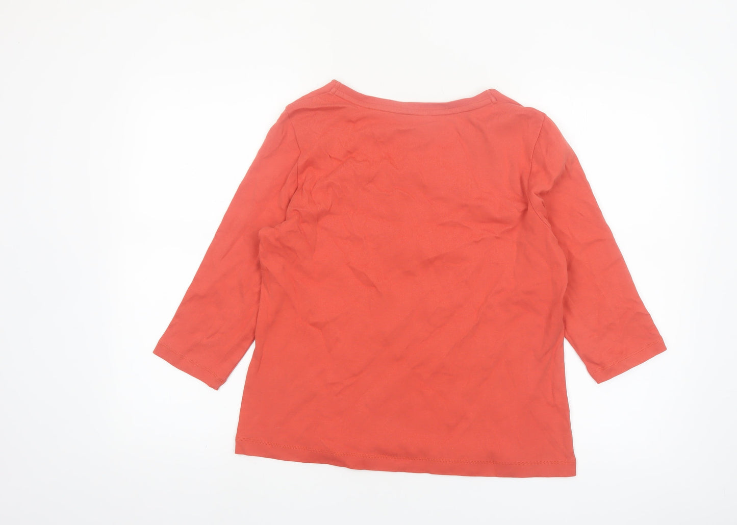 Marks and Spencer Women's Orange Embroidered Cotton 3/4 Sleeve Blouse Size 14