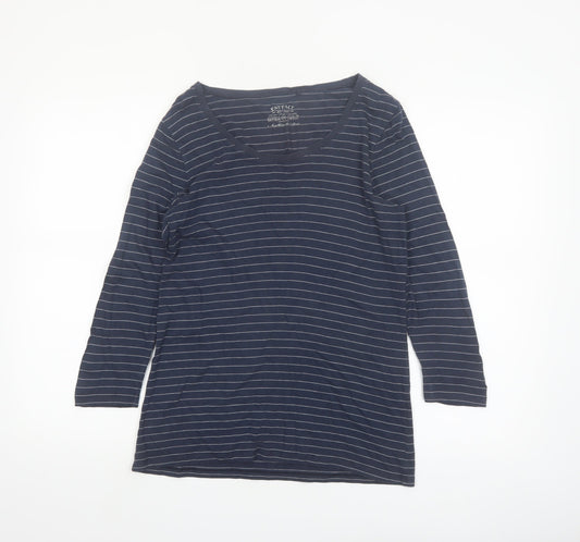 FatFace Womens Blue Striped 3/4 Sleeve Scoop Neck T-Shirt Size 12