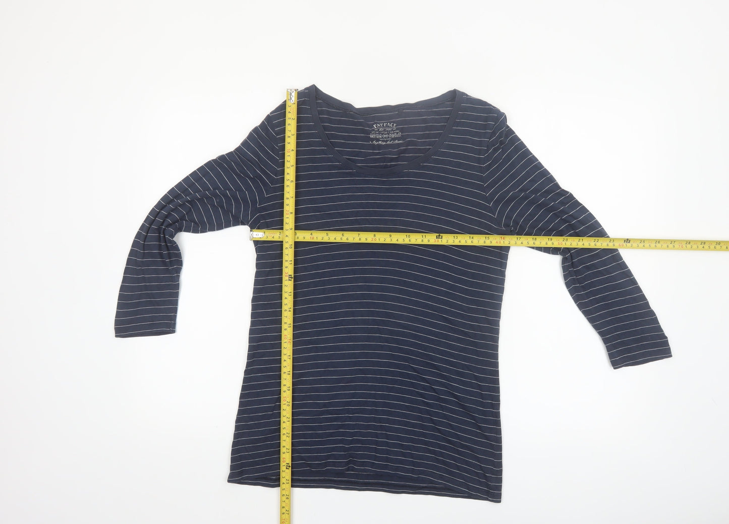 FatFace Womens Blue Striped 3/4 Sleeve Scoop Neck T-Shirt Size 12