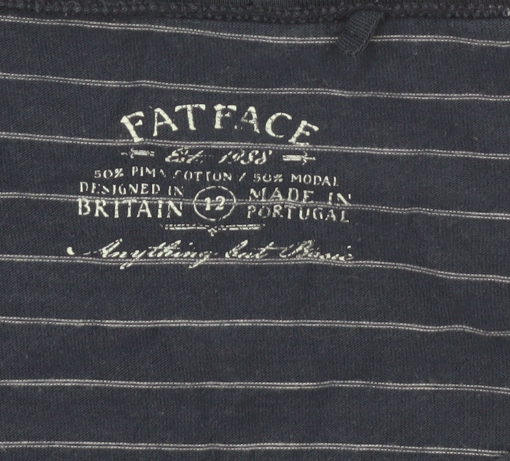 FatFace Womens Blue Striped 3/4 Sleeve Scoop Neck T-Shirt Size 12