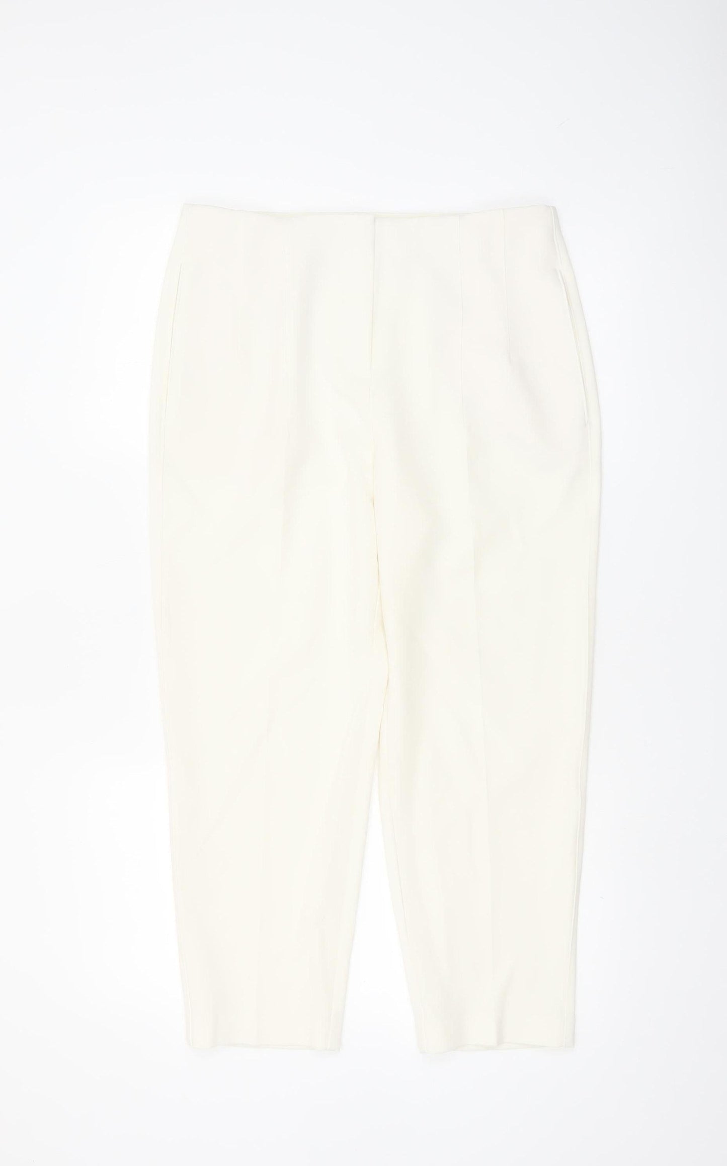Marks and Spencer Women Ivory Cropped Tapered Trousers Size 12 Short