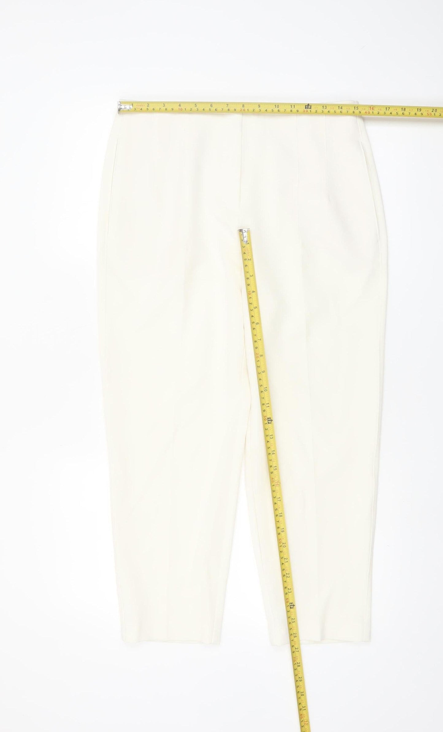 Marks and Spencer Women Ivory Cropped Tapered Trousers Size 12 Short