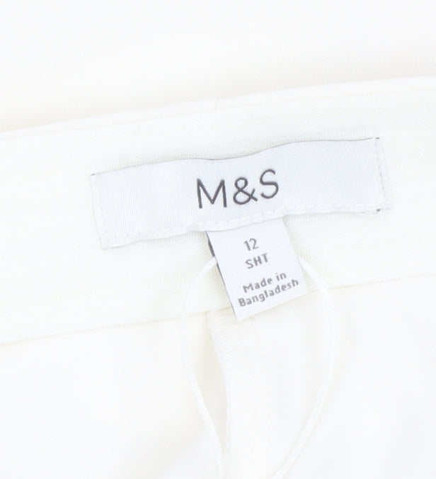 Marks and Spencer Women Ivory Cropped Tapered Trousers Size 12 Short