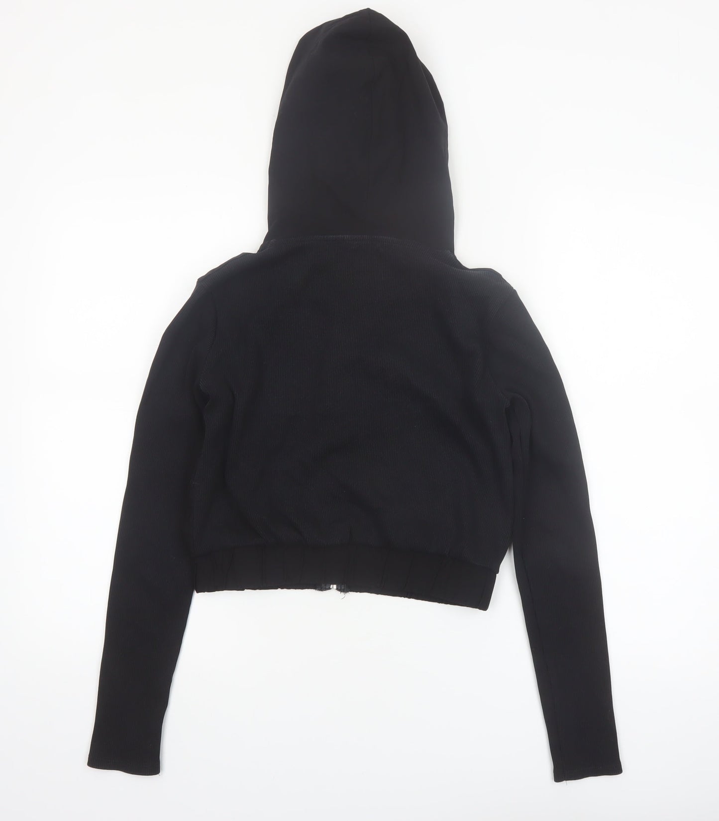 ZARA Women Black Small Cropped Full Zip Hoodie Lightweight Cotton Blend