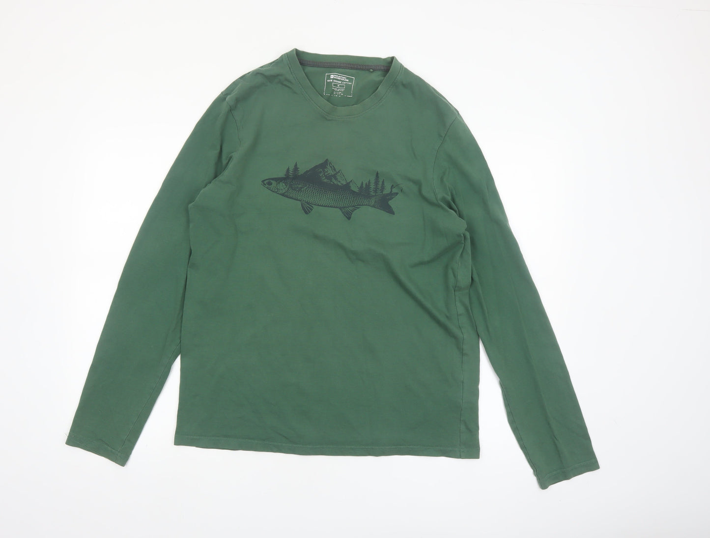 Mountain Warehouse Men’s Green Long Sleeve Organic Cotton Graphic Top Size M