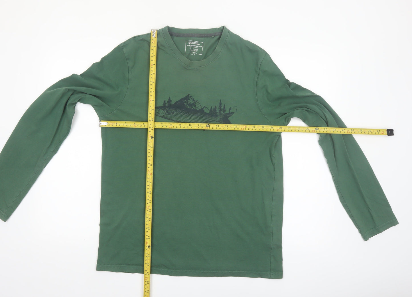 Mountain Warehouse Men’s Green Long Sleeve Organic Cotton Graphic Top Size M
