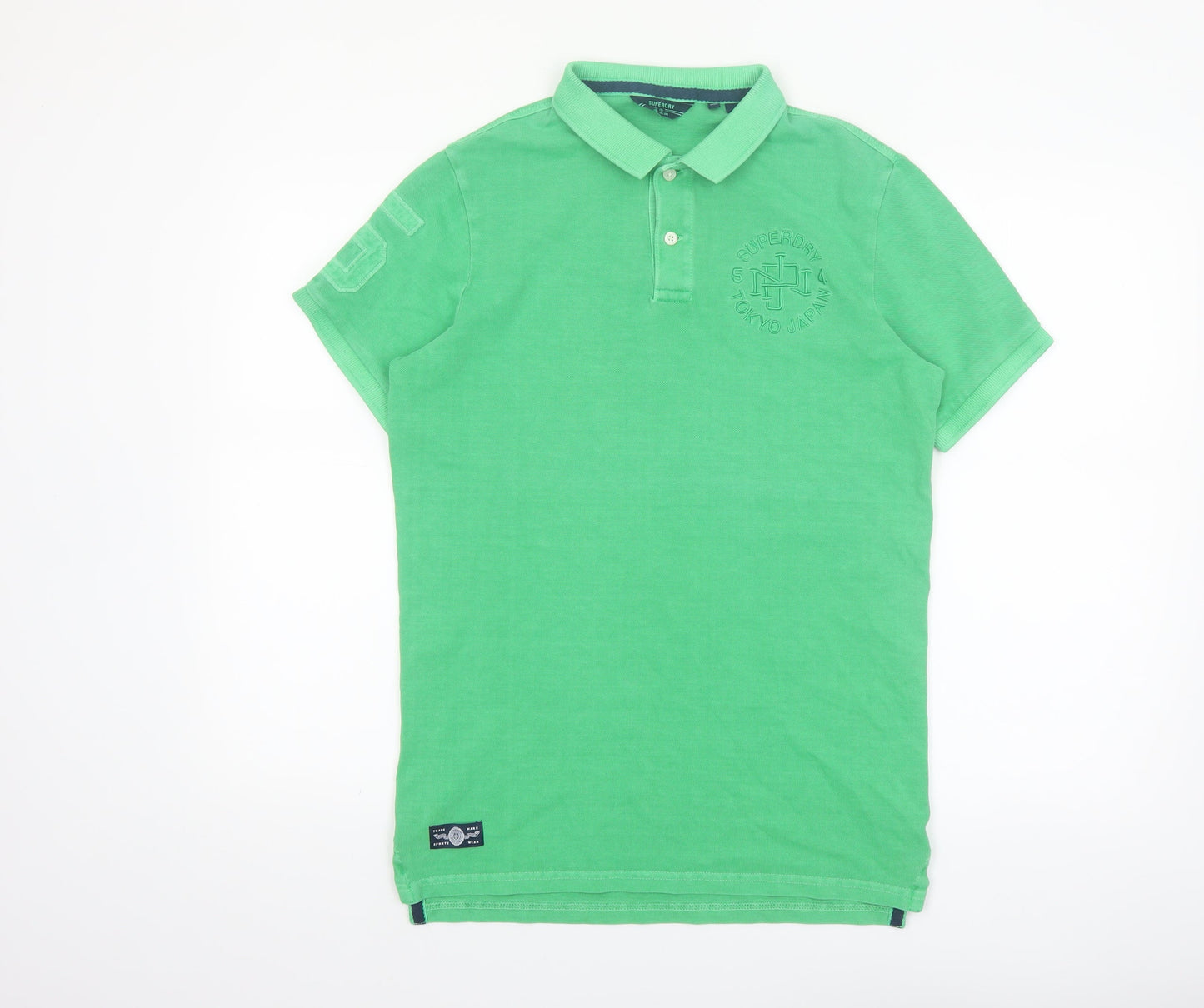 Superdry Men's Green Cotton Polo Shirt S Regular Fit
