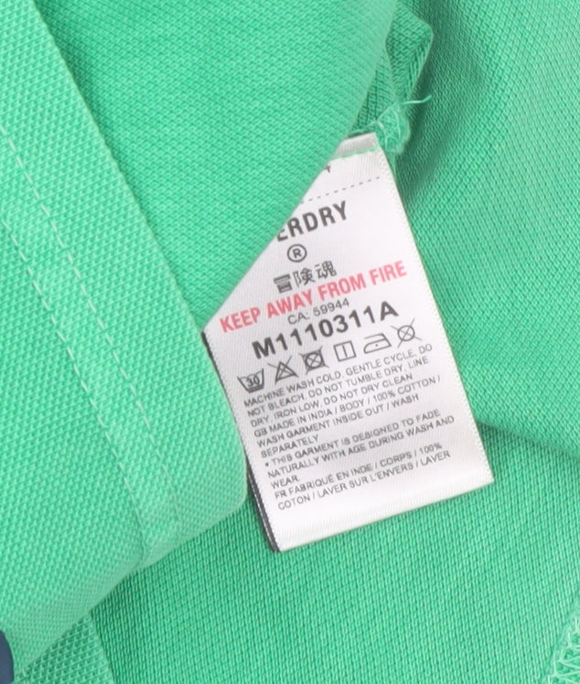 Superdry Men's Green Cotton Polo Shirt S Regular Fit
