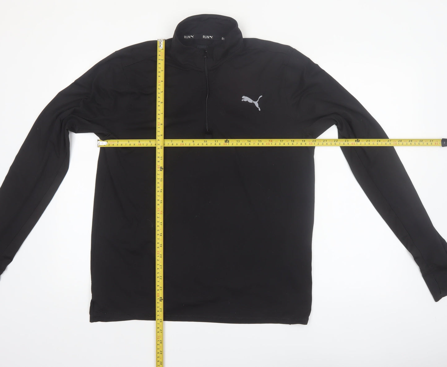 Puma Men’s Black Long Sleeve 1/4 Zip Running Top M Athletic Fit