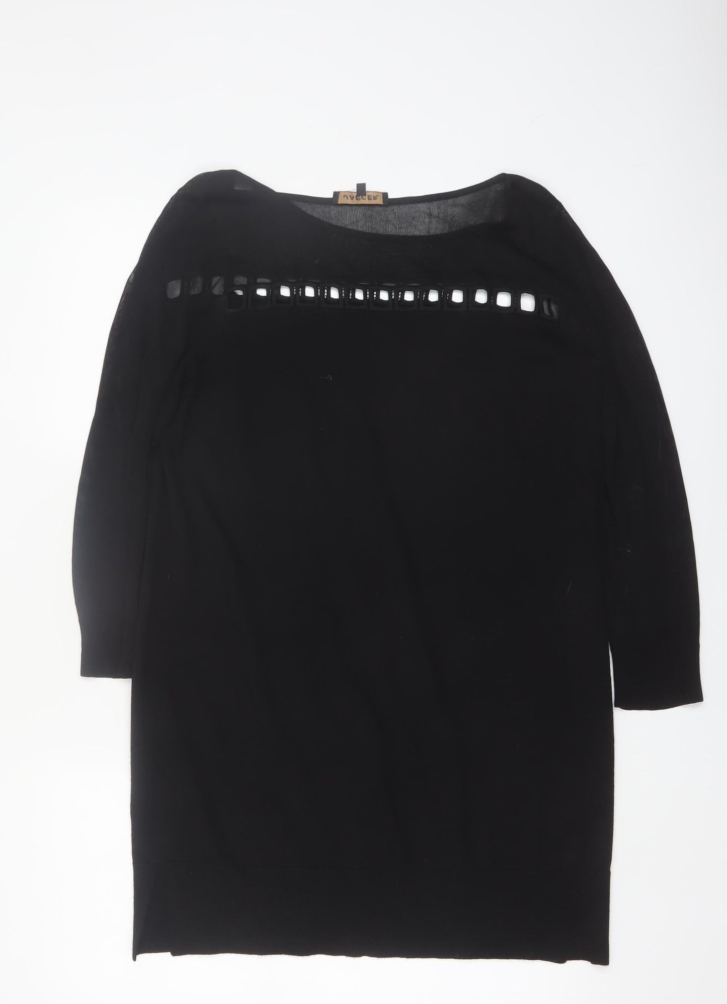 Jaeger Womens Black Wool Blend Tunic Blouse L 3/4 Sleeve
