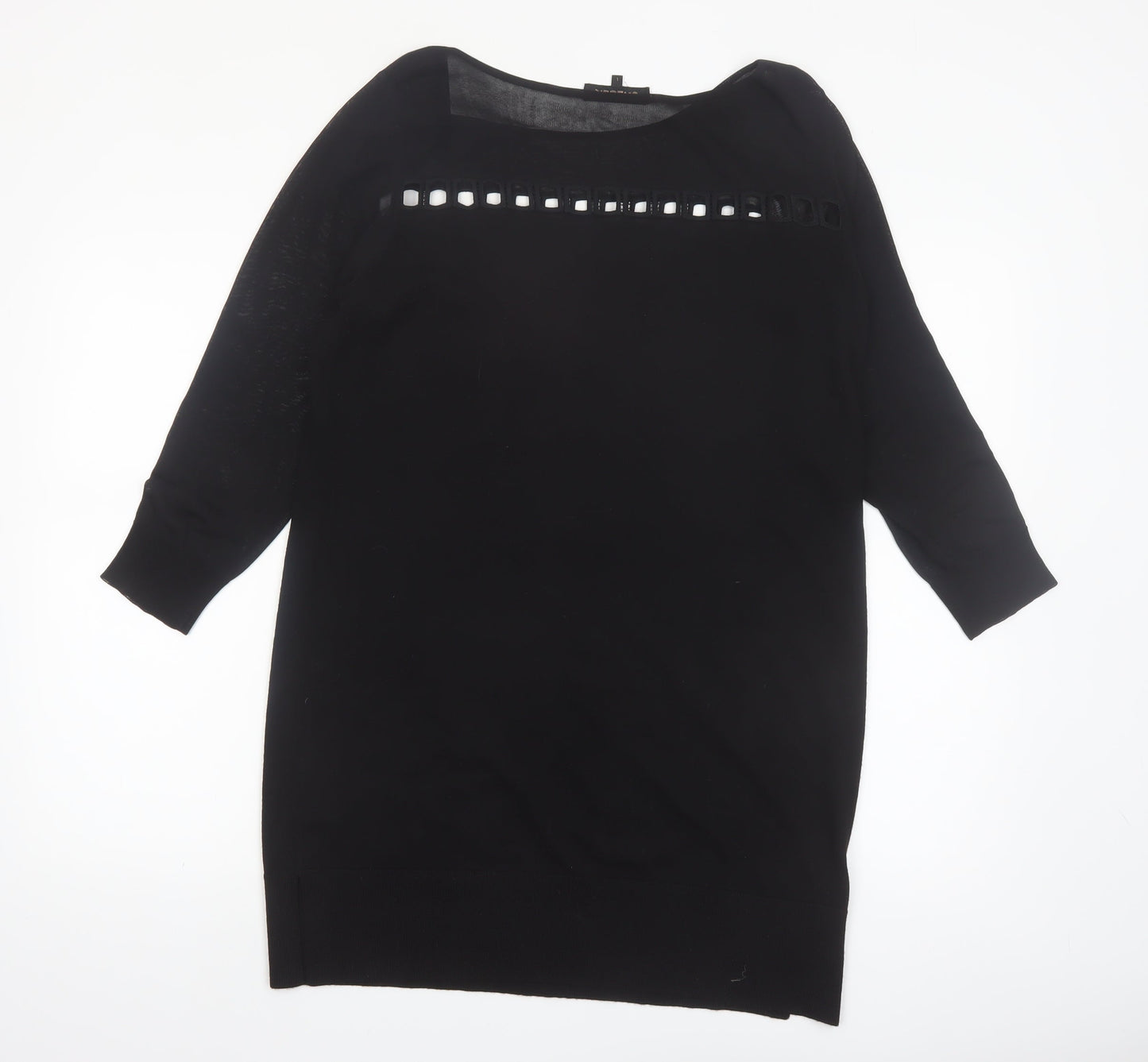 Jaeger Womens Black Wool Blend Tunic Blouse L 3/4 Sleeve