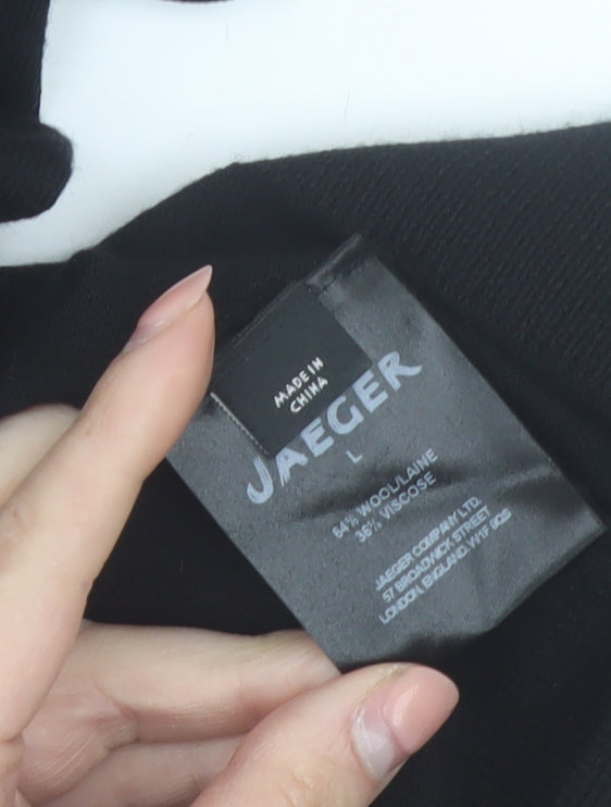 Jaeger Womens Black Wool Blend Tunic Blouse L 3/4 Sleeve