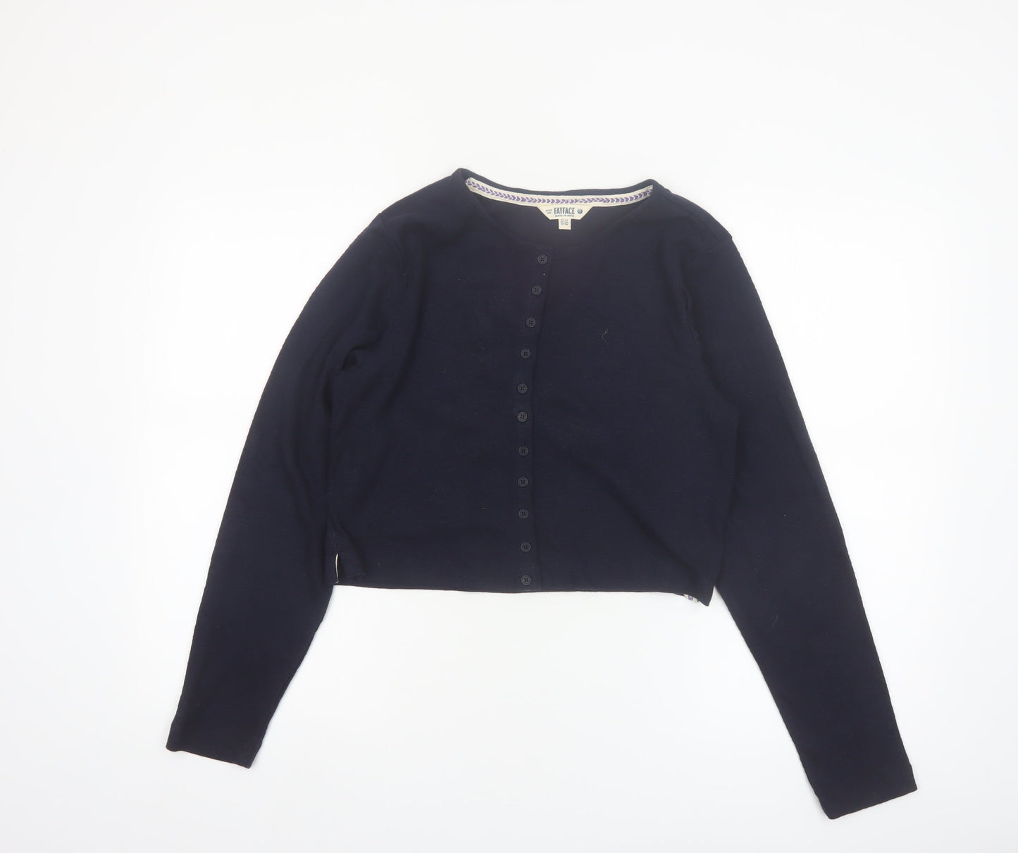 FatFace Women's Blue Cropped Button-Up Cardigan UK 14 Cotton Blend