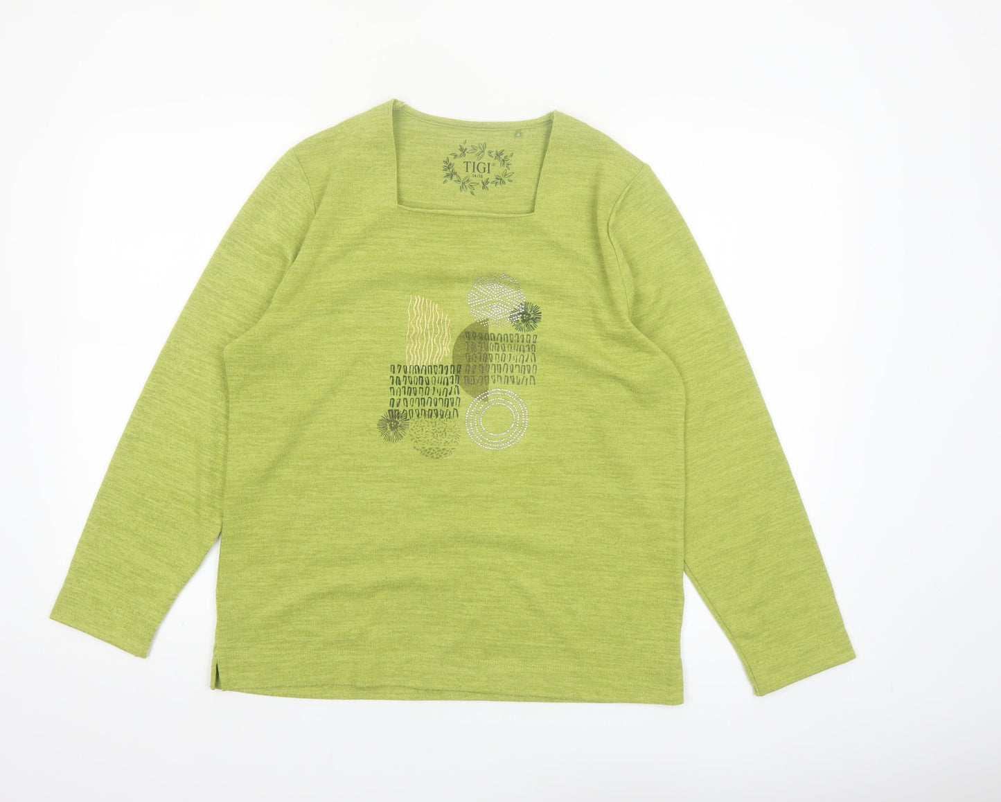 Tigi Women’s Green Long Sleeve Square Neck Jersey Top Size 14