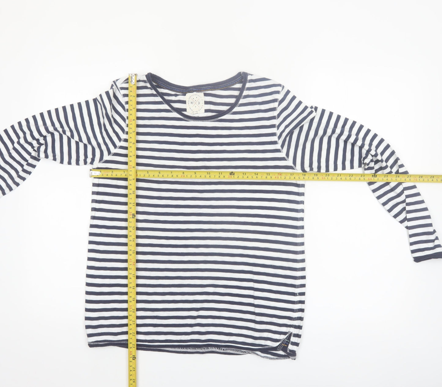 White Stuff Womens Blue Striped Long Sleeve Cotton T-Shirt UK 10