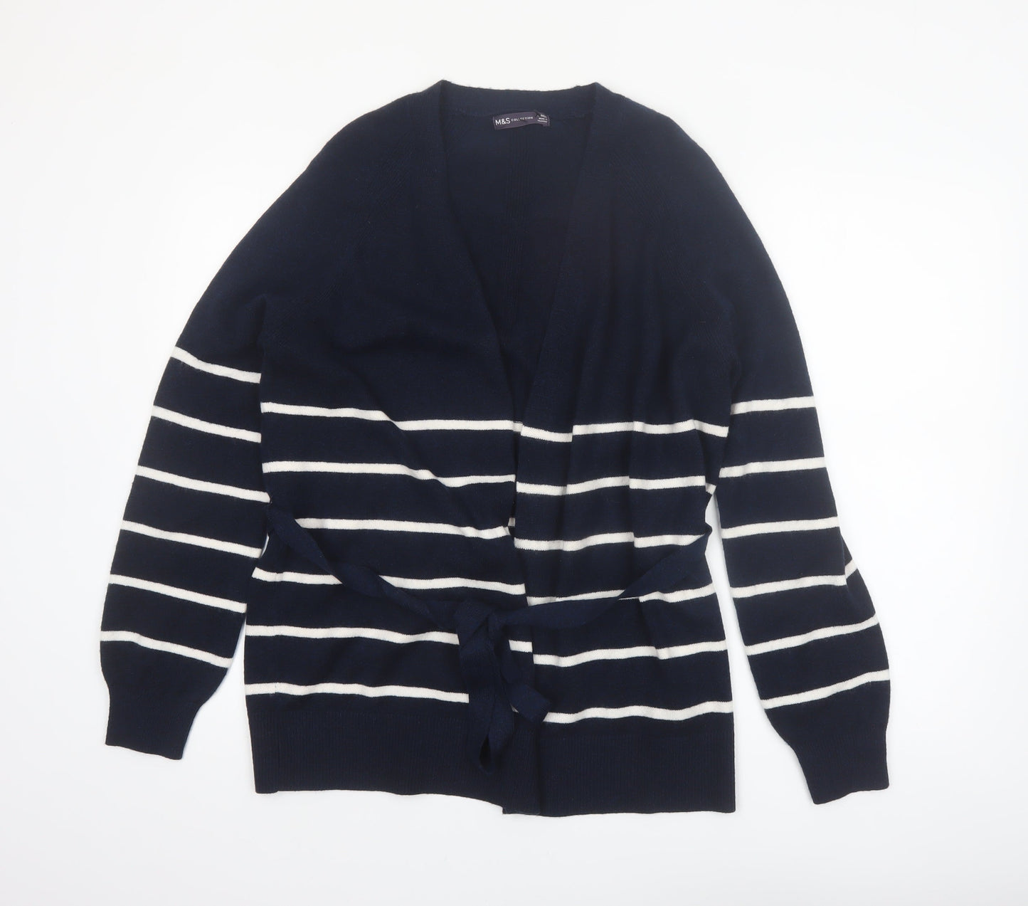 Marks and Spencer Womens Blue Striped Belted Cardigan Size S
