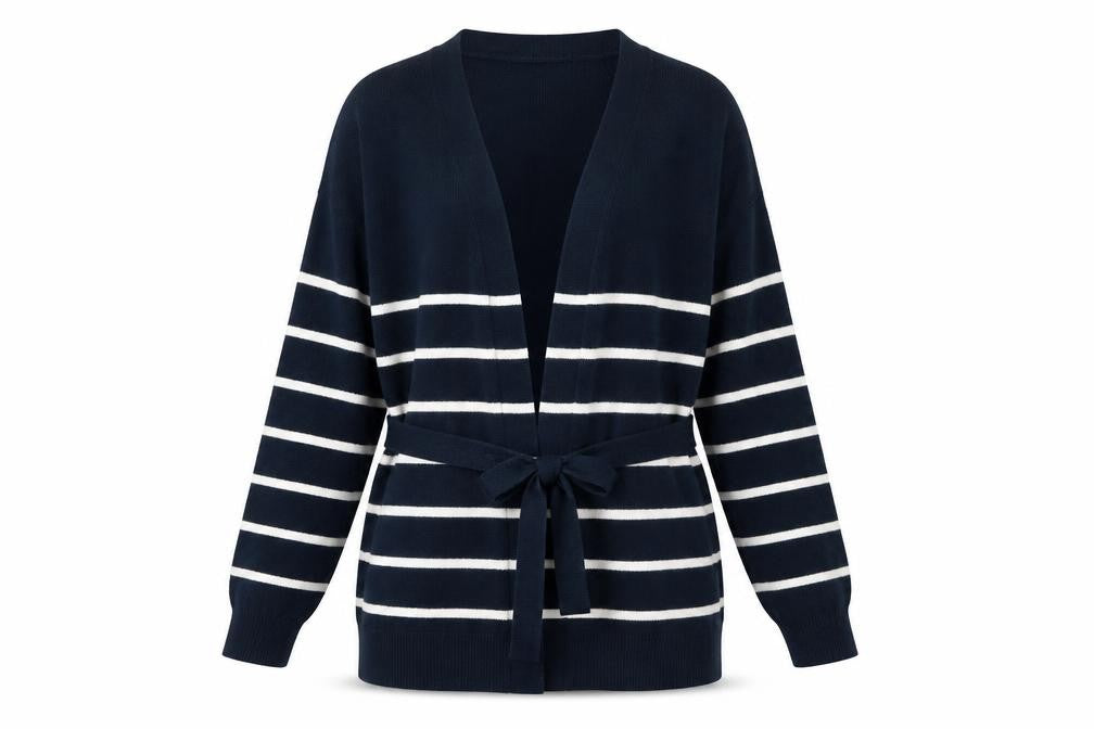 Marks & Spencer Womens Blue Striped Belted Cardigan Size S