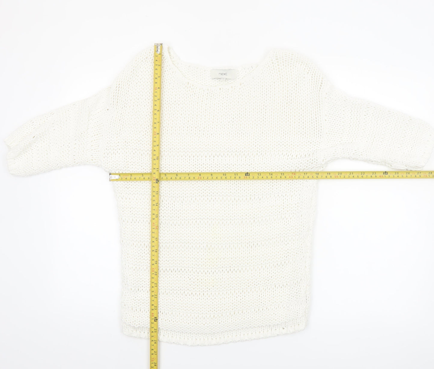 Next Women’s White Cotton Knit Pullover Jumper Size M