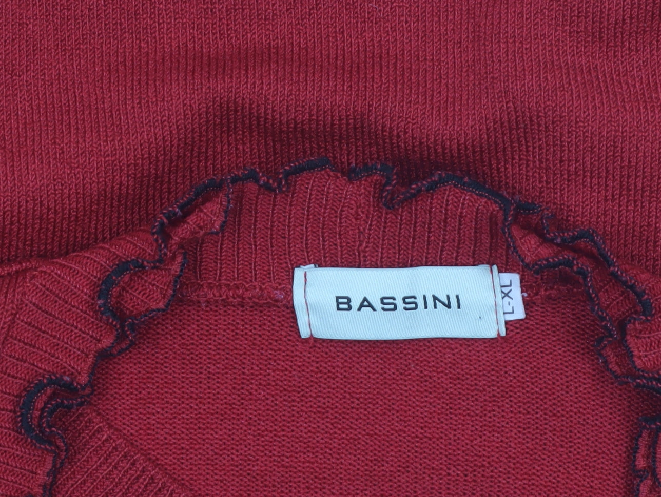 Bassini Womens Red Striped Ruffle Edge Cardigan XL Knit Jumper