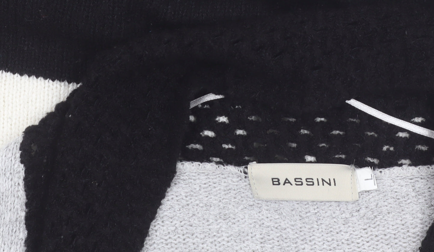 Bassini Womens Black Grey Ivory Striped Knit Cardigan L