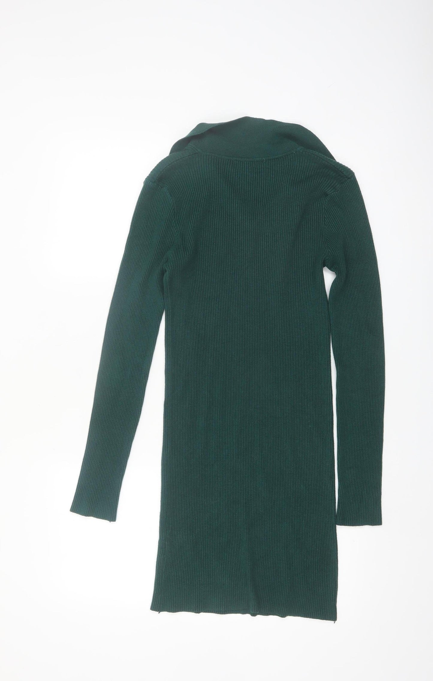 Pink Vanilla Women Green L Rib Knit Collared Bodycon Dress