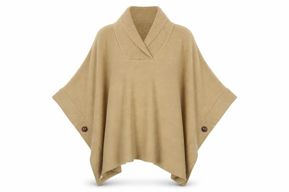 H&M Women Beige Knit Cape Jumper One Size Acrylic Collared