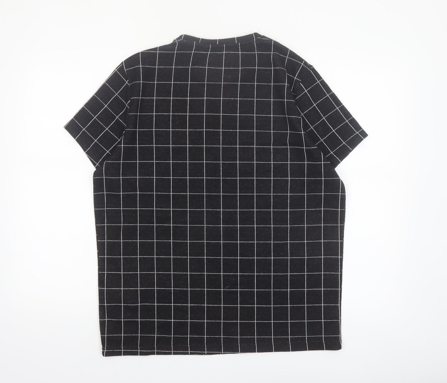 Brave Soul Men's Black Checked Crew Neck T-Shirt Size M