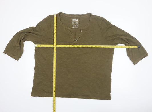 FatFace Women's Green Henley 3/4 Sleeve Organic Cotton Top UK 20