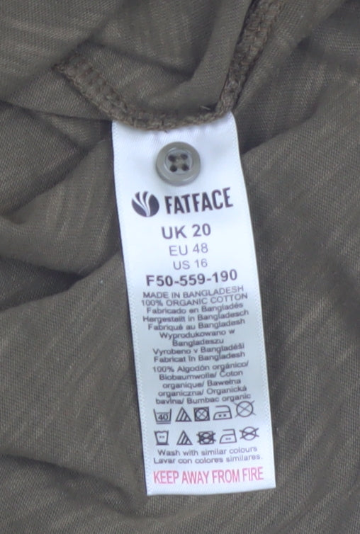 FatFace Women's Green Henley 3/4 Sleeve Organic Cotton Top UK 20