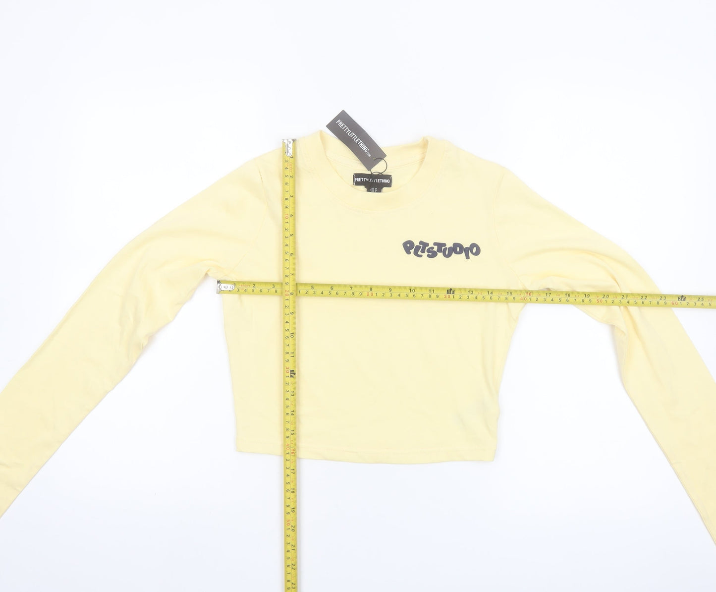 PrettyLittleThing Womens Yellow Cropped Long Sleeve T-Shirt UK 10