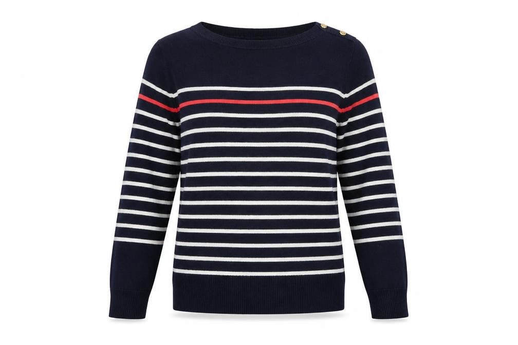 Catherine Malandrino Women's Blue Striped Cotton Boat Neck Jumper M